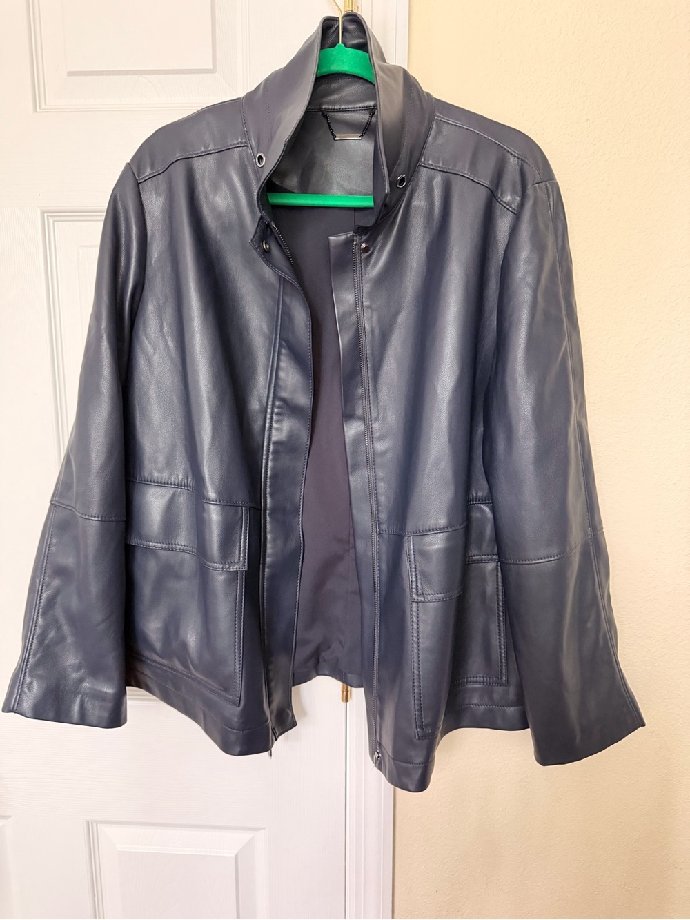 Chico’s Faux leather jacket. Slate Blue Gray. Size 3(16/18)
